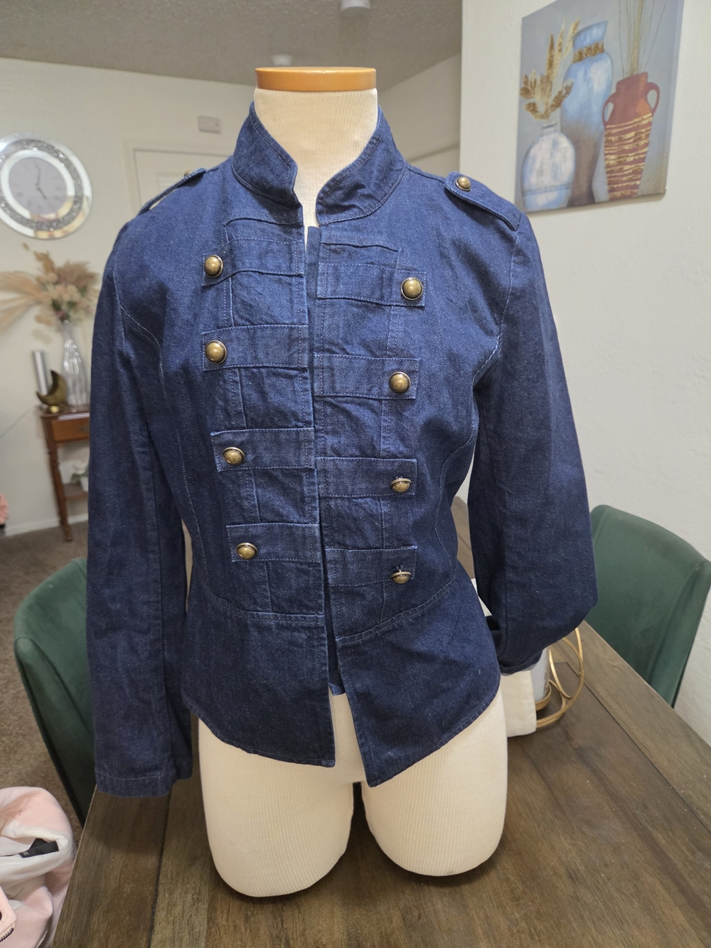 Banana Republic Dark Blue Military-Style Denim Bomber Jacket